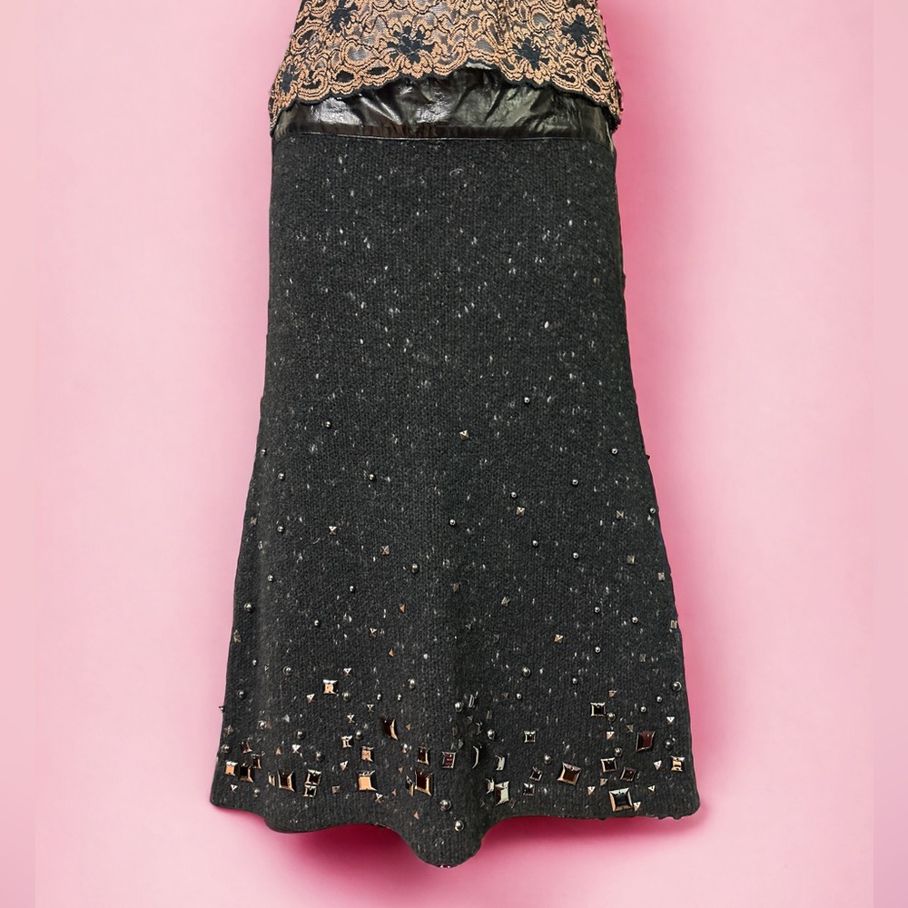 Luisa Cerano Virgin Wool Cashmere Embellished Skirt US 8